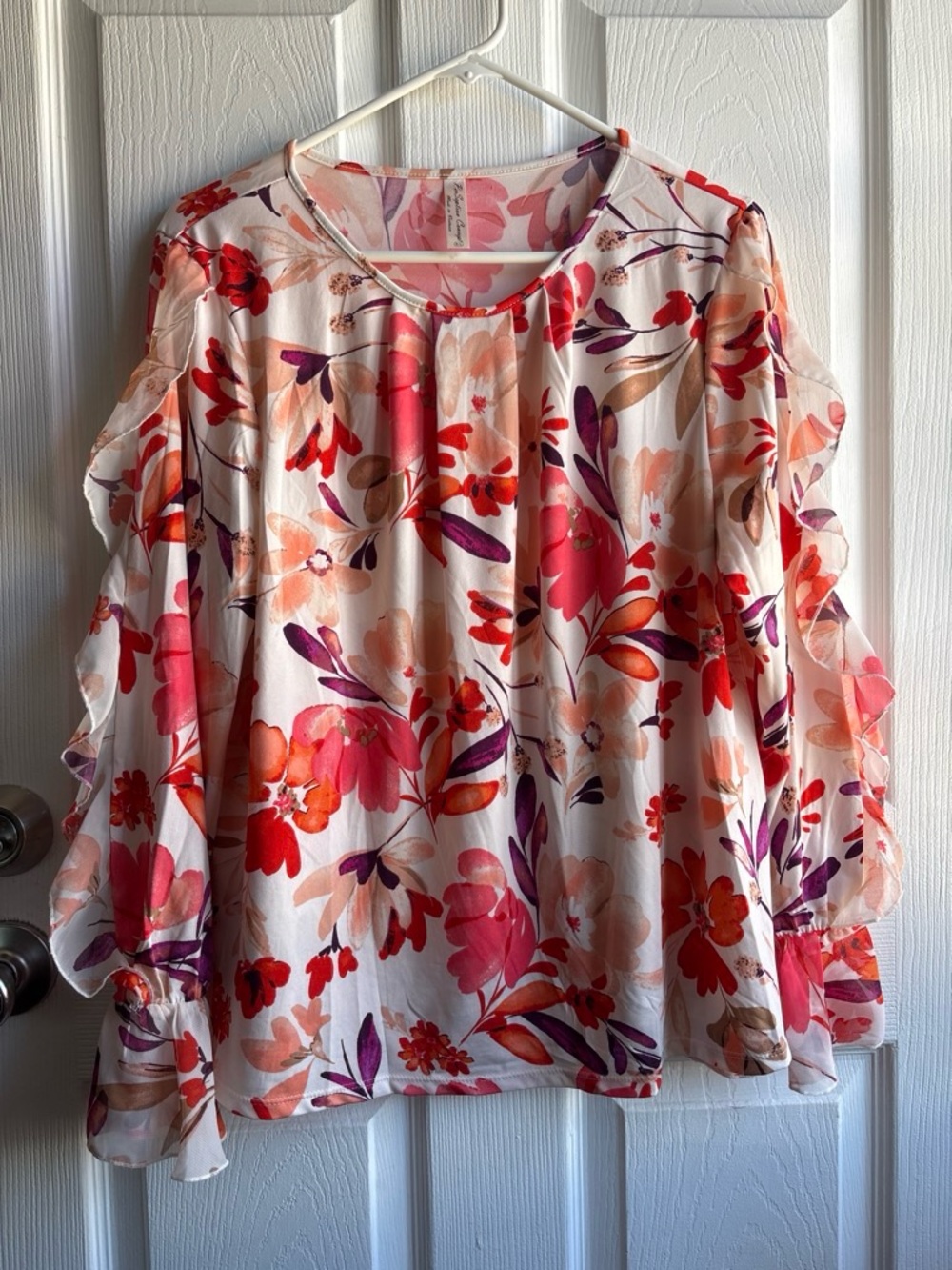 Per Seption Concept Women's XL Multicolor Floral Sheer Chiffon Ruffle Blouse